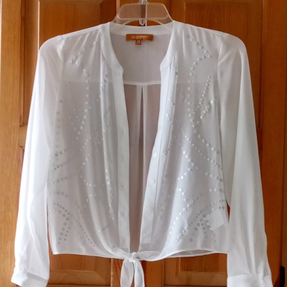 Ellen Tracy White Sheer Jeweled Long sleeve Blouse Size XS - Picture 1 of 4